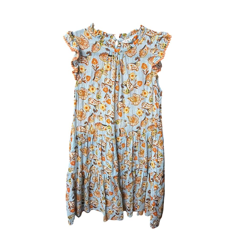 THML Floral Ruffle Mini Dress Blue Boho Tiered Cottagecore XS - Picture 2 of 6